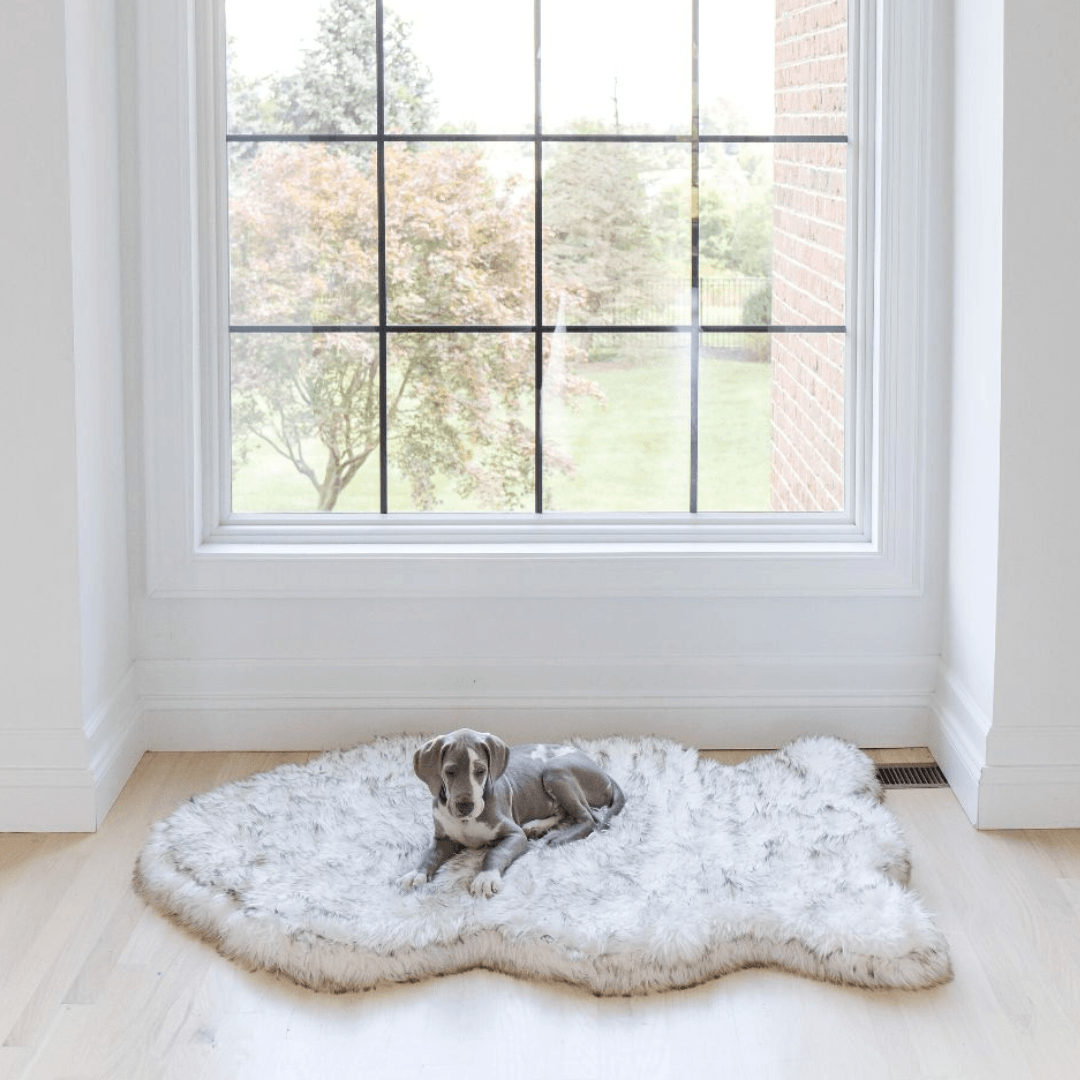PupRug Faux Fur Orthopedic Dog Bed - Curve White with Brown Accents