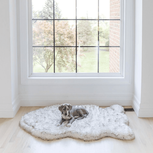 PupRug Faux Fur Orthopedic Dog Bed - Curve White with Brown Accents