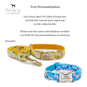 Classic Navy Check Bow Tie Dog Collar & Leash Set | Personalized Free