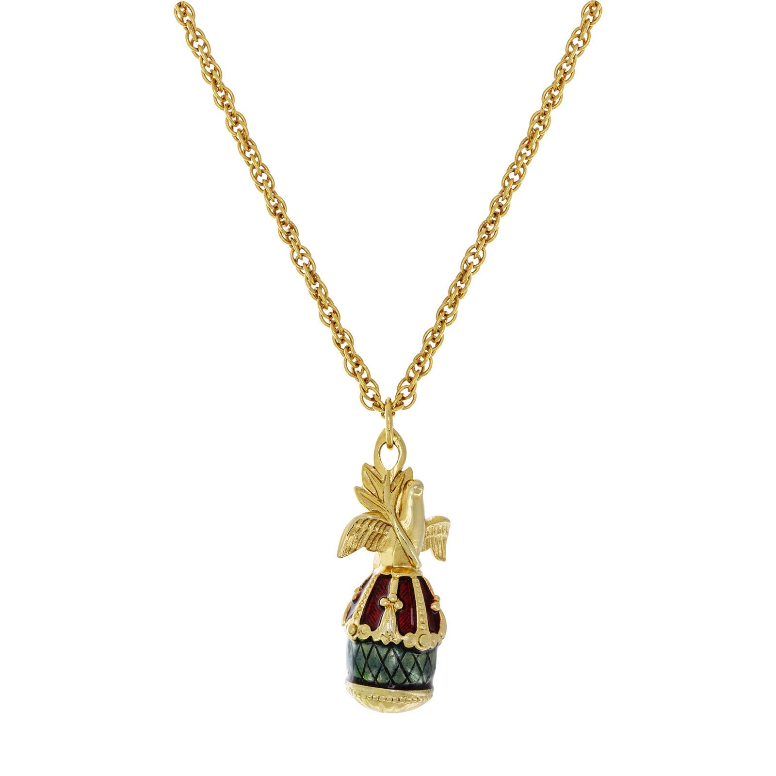 Gold Dove Blue & Red Egg Pendant Necklace 24"