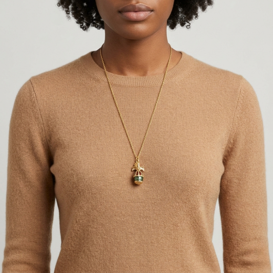 Gold Dove Blue & Red Egg Pendant Necklace 24"