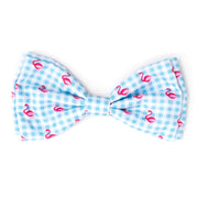 Aqua/White Gingham Flamingos Bow Tie