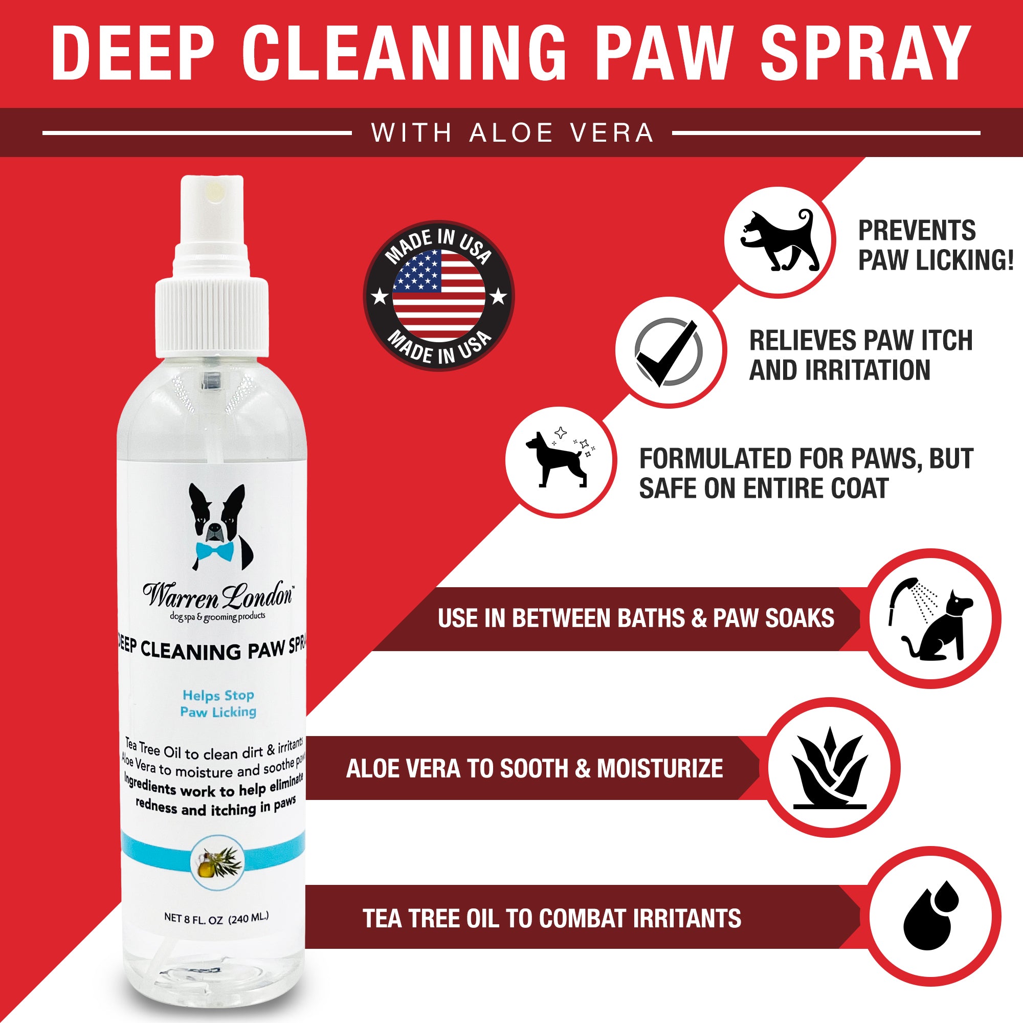 Southlake Paws Deep Cleaning Paw Spray for Dogs in a spray bottle, featuring aloe vera and tea tree oil for paw care.