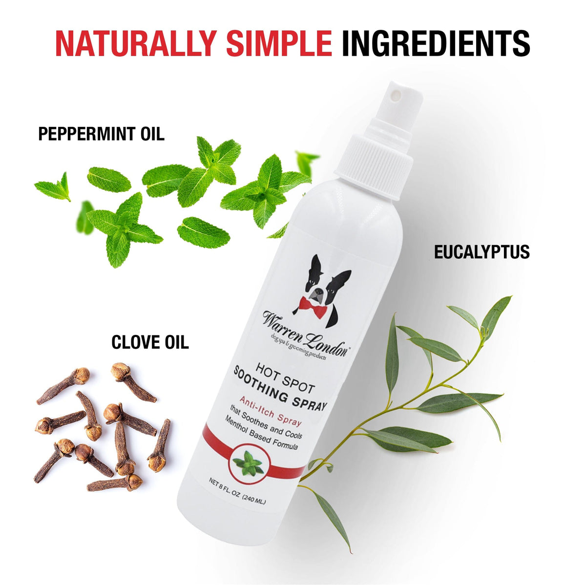 Southlake Paws Hot Spot Soothing Spray in a professional size bottle with natural ingredients like peppermint oil and eucalyp