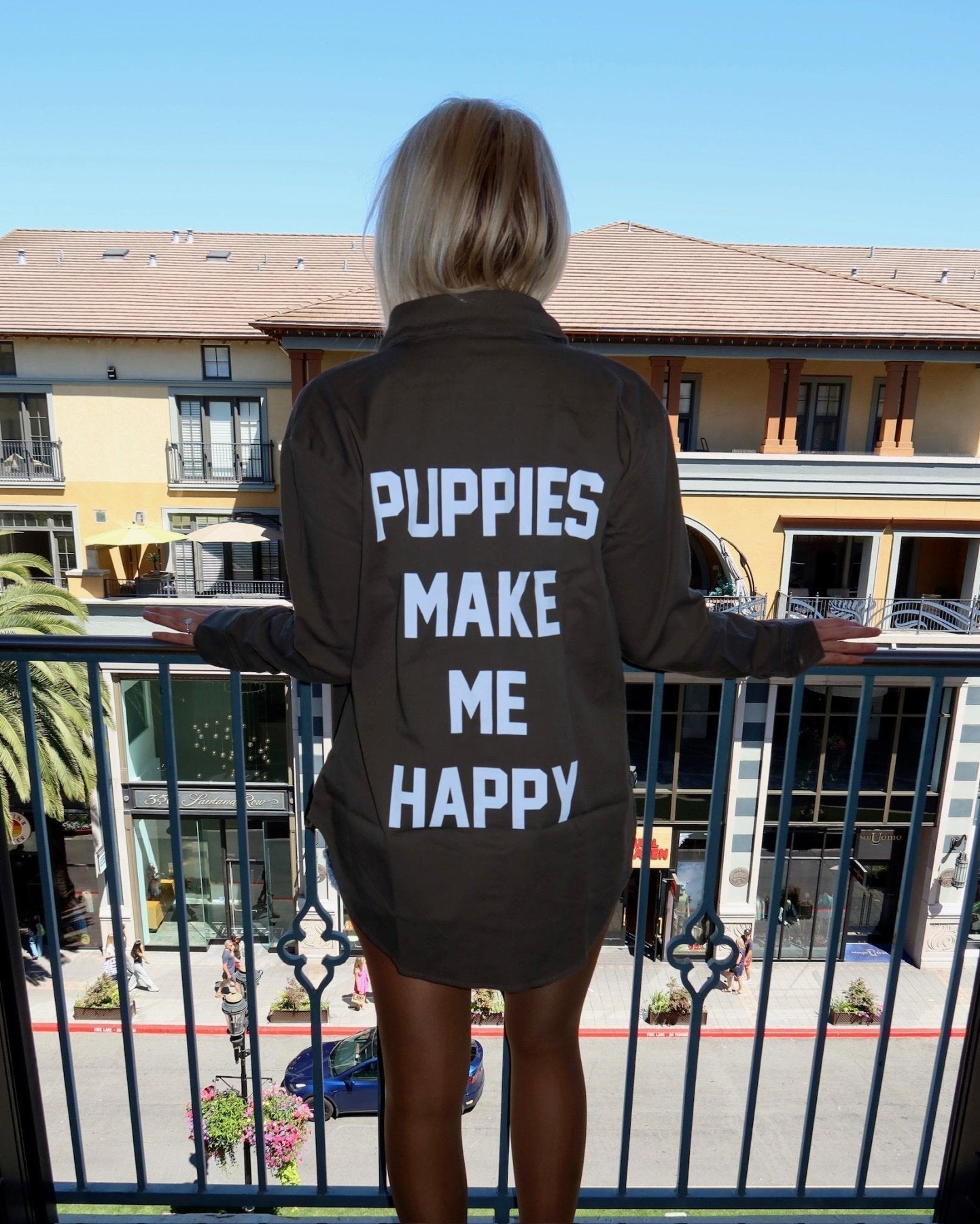 Puppies Make Me Happy Military Button Up | Present For Dog Lover | Made in USA