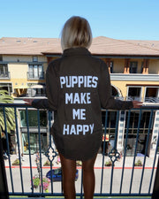 Puppies Make Me Happy Military Button Up | Present For Dog Lover