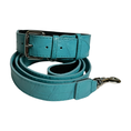 Load image into Gallery viewer, The Tiffany Collection. Gorgeous Turquoise Blue Embossed Croc Italian Leather Collar & Leash Set, With Our Classic Silver Hardware.
