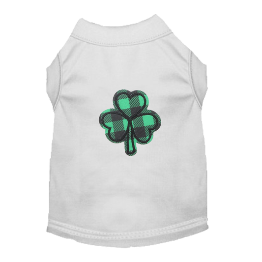 🍀 Buffalo Plaid Clover Dog Tee