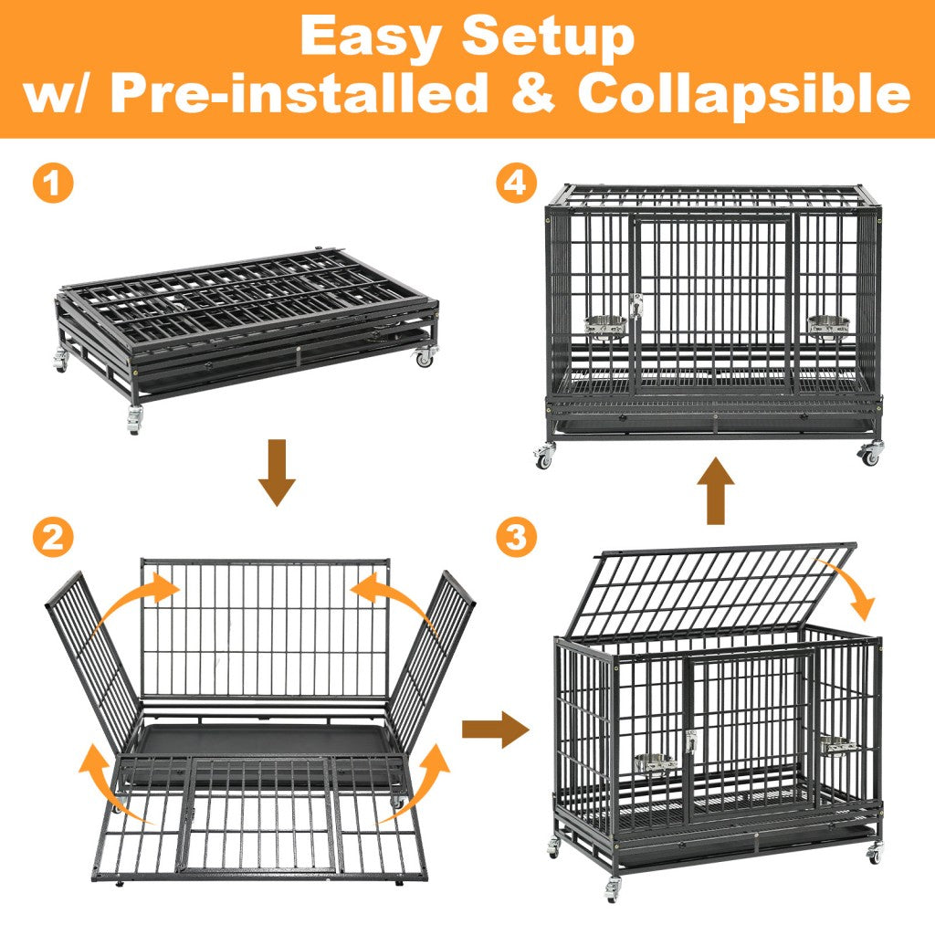 37" Stackable Heavy Duty Dog Crate by Southlake Paws, featuring easy setup, collapsible design, and pre-installed components.