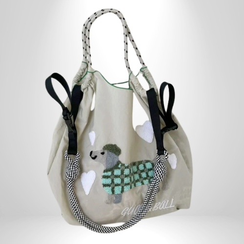 Women's Large Nylon Vintage Dog Classic Square String Handbag - image 5