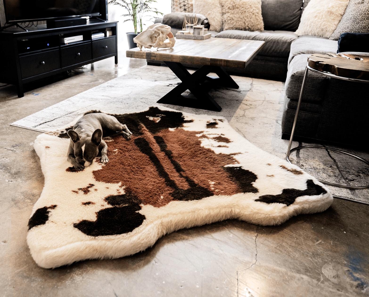 PupRug™ Animal Print Memory Foam Dog Bed - Brown Faux Cowhide - Southlake Paws