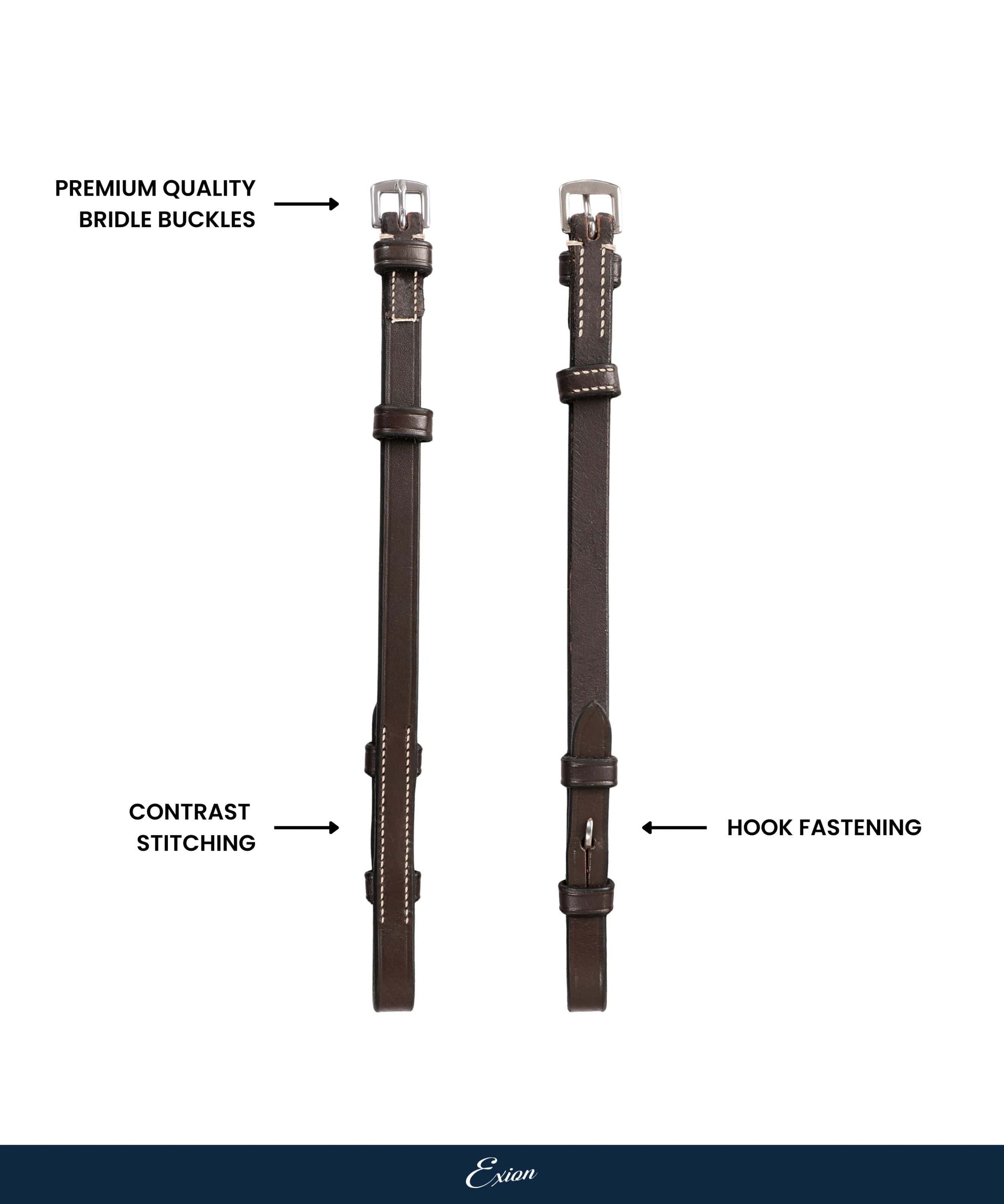 ExionPro Bridle Cheek Pieces With Hook Fastening - White Stitching - Southlake Paws