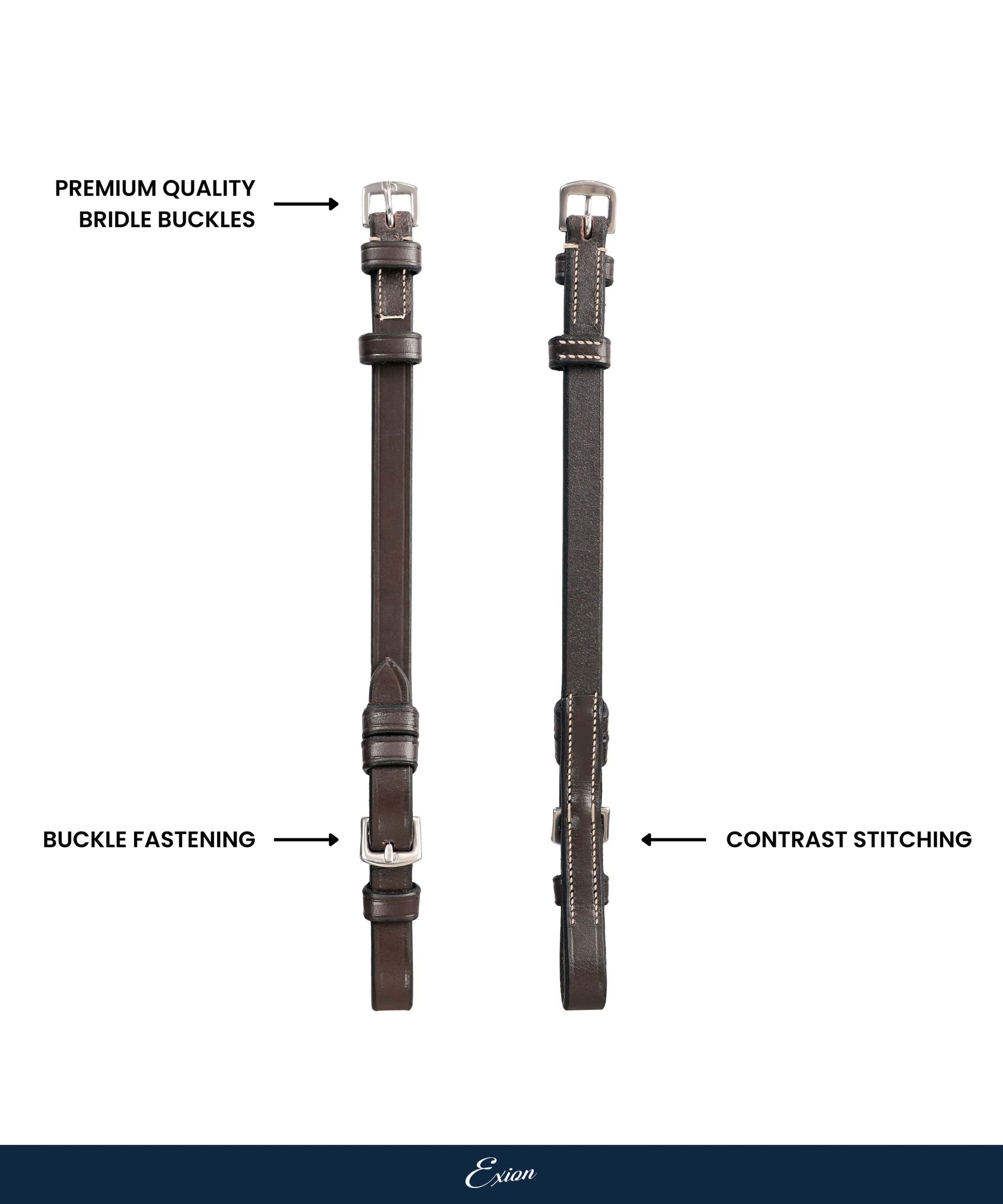 ExionPro Bridle Cheek Pieces With Buckle Fastening - White Stitching - Southlake Paws