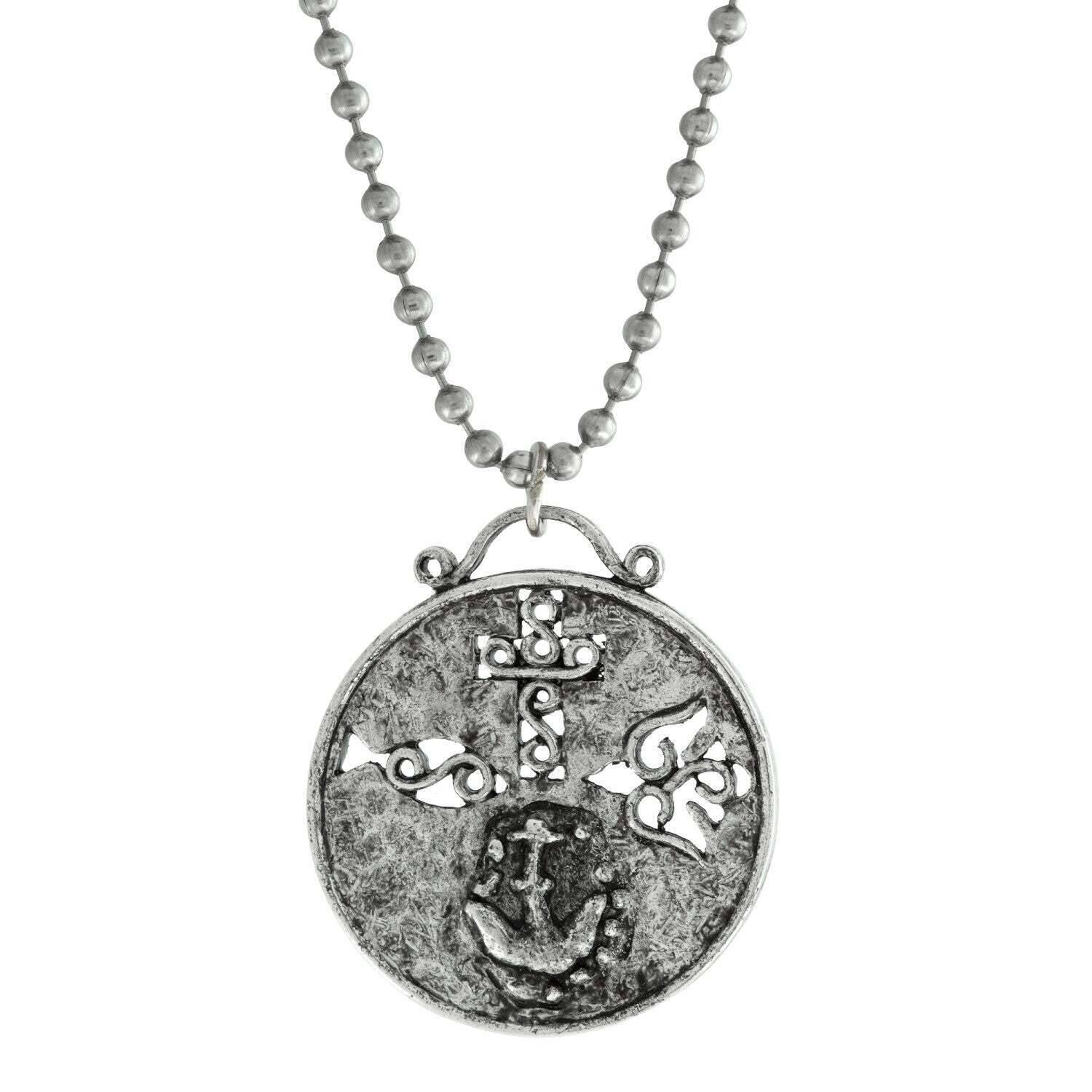 Cross Dove Fish And Anchor Round Medallion Pendant Necklace 22"