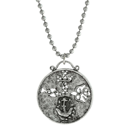 Cross Dove Fish And Anchor Round Medallion Pendant Necklace 22"