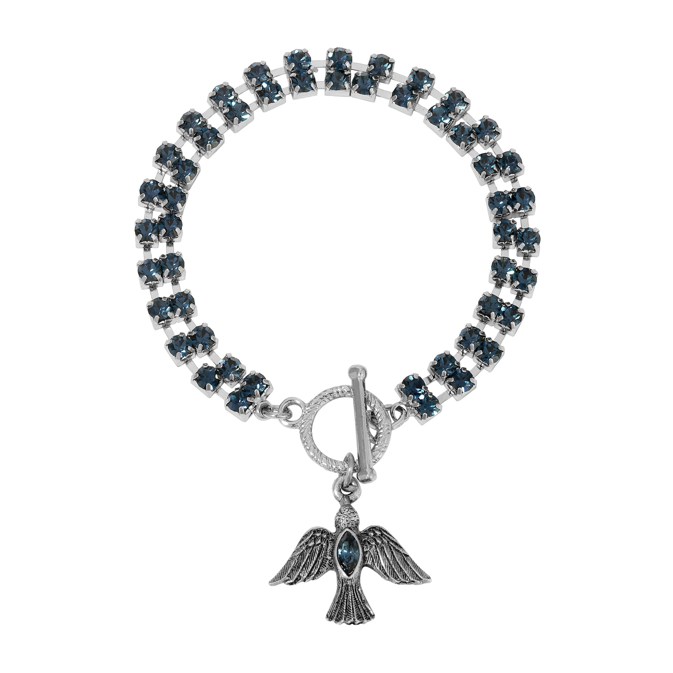 Rhinestone Dove Charm With Crystal Toggle Bracelet