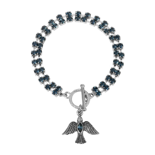 Rhinestone Dove Charm With Crystal Toggle Bracelet