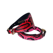 Fuchsia/Light Pink/Red & Black Custom Snake 4” Wide Style Collar & Leash Set