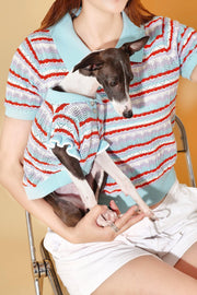 Pet & Me Spring Summer Ocean Blue Ruffle Crochet Short Sleeve Polo Shirt 