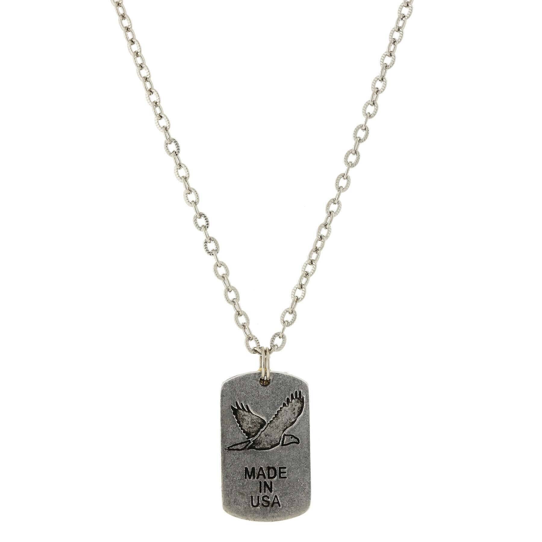 Cross Charm & American Flag Dog Tag Pendant Necklace 24"
