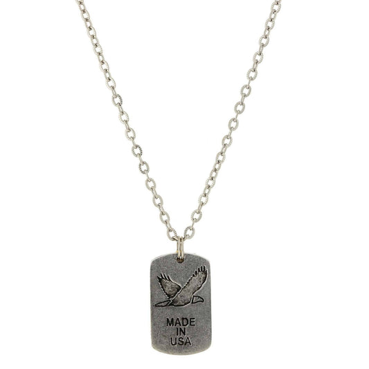 Cross Charm & American Flag Dog Tag Pendant Necklace 24"