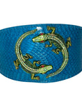 Load image into Gallery viewer, Dark Turquoise 3” Wide Style Snake Collar With Green Rhinestone Alligators
