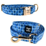 Blue Checker Collar + Leash Set