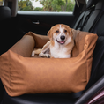 Load image into Gallery viewer, PupProtector™ Faux Leather Memory Foam Dog Car Bed - Camel - Southlake Paws
