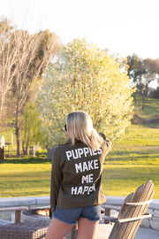 Puppies Make Me Happy Military Button Up | Present For Dog Lover