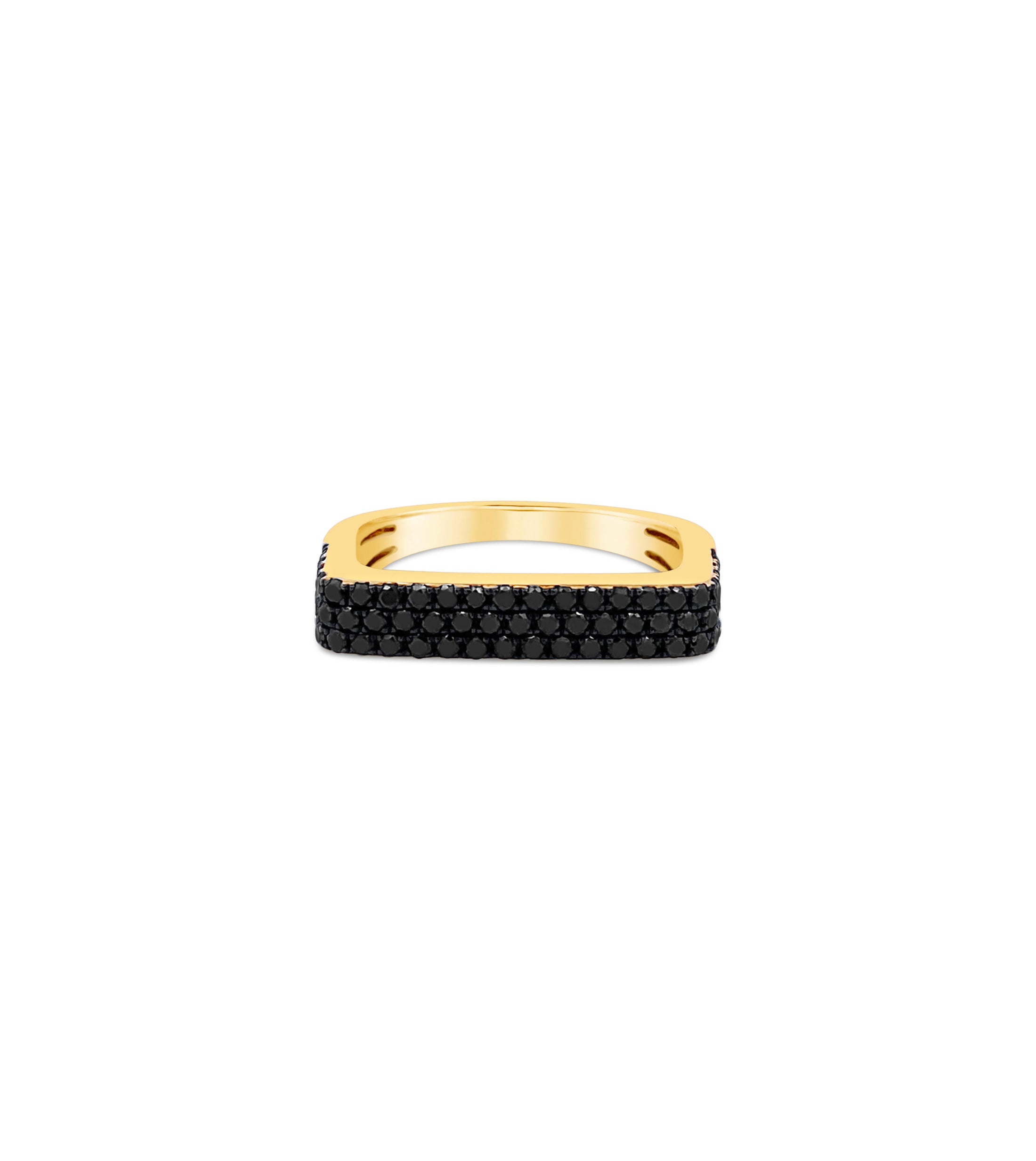 OLIVE & CHAIN Black Diamond Square Ring - Yellow Gold, 5.0
