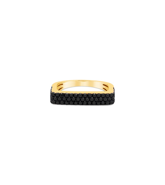 OLIVE & CHAIN Black Diamond Square Ring - Yellow Gold, 5.0