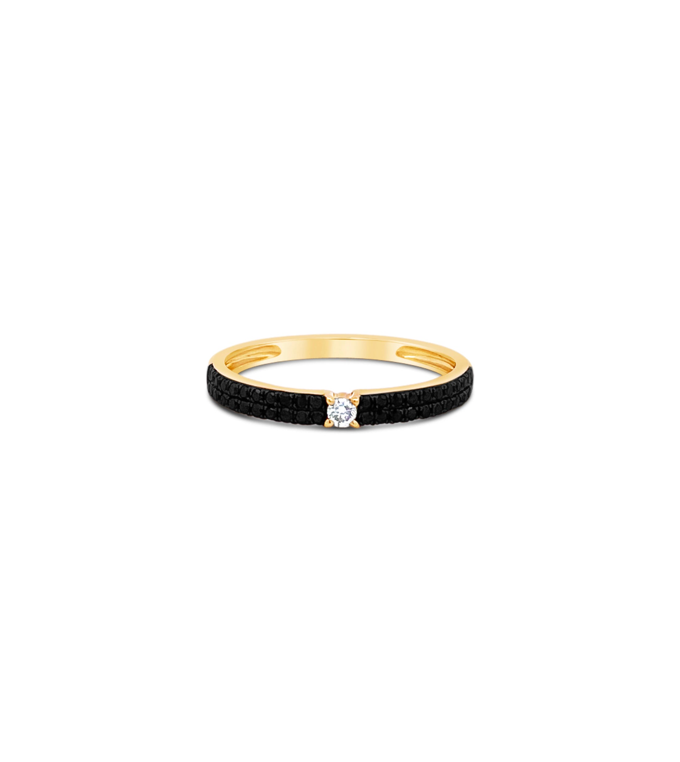 OLIVE & CHAIN Black & White Diamond Ring - Yellow Gold, 5.5