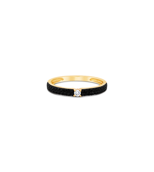 OLIVE & CHAIN Black & White Diamond Ring - Yellow Gold, 5.5