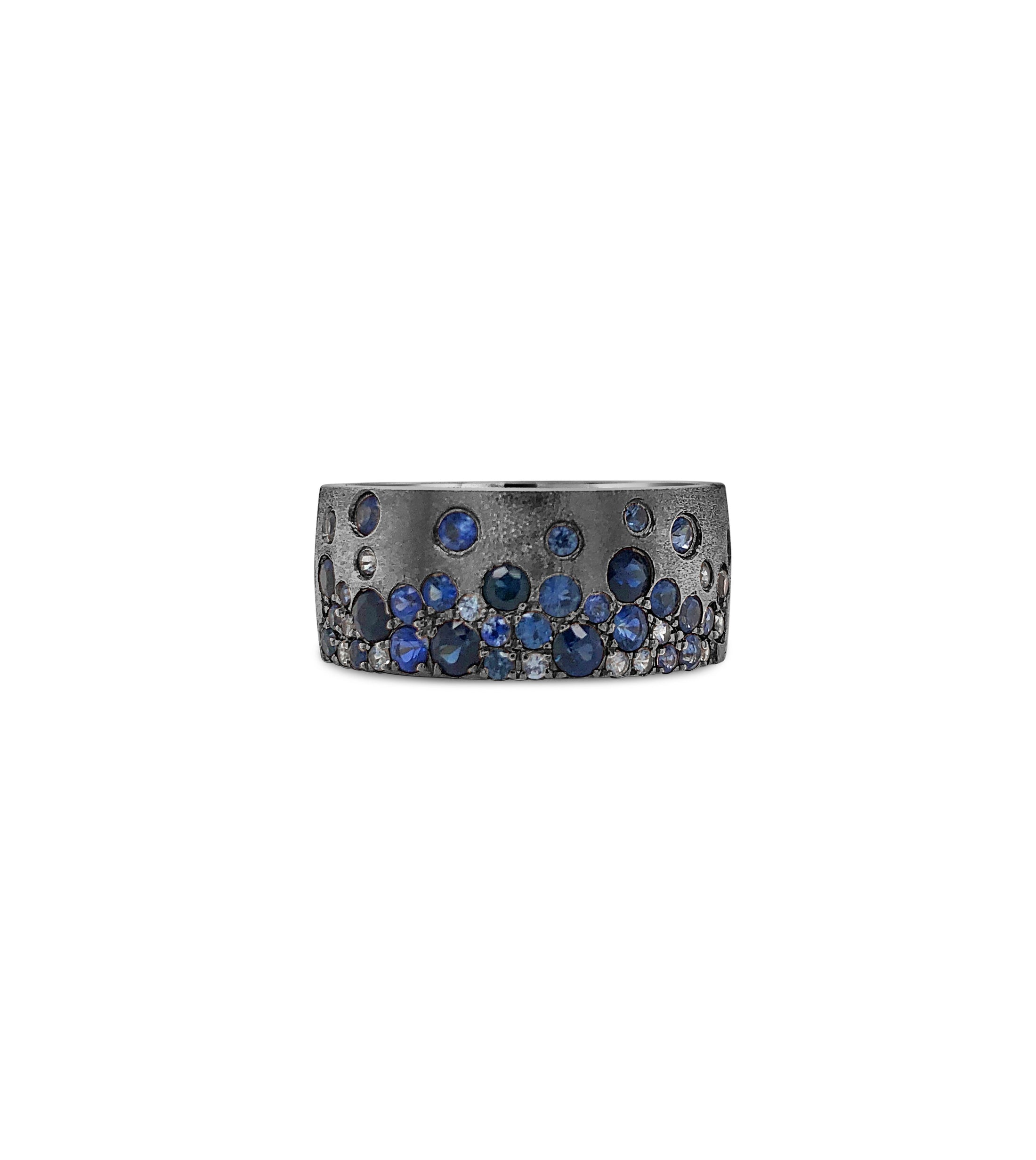 OLIVE & CHAIN Sapphire Celestial Cigar Band - White Gold, 6.5