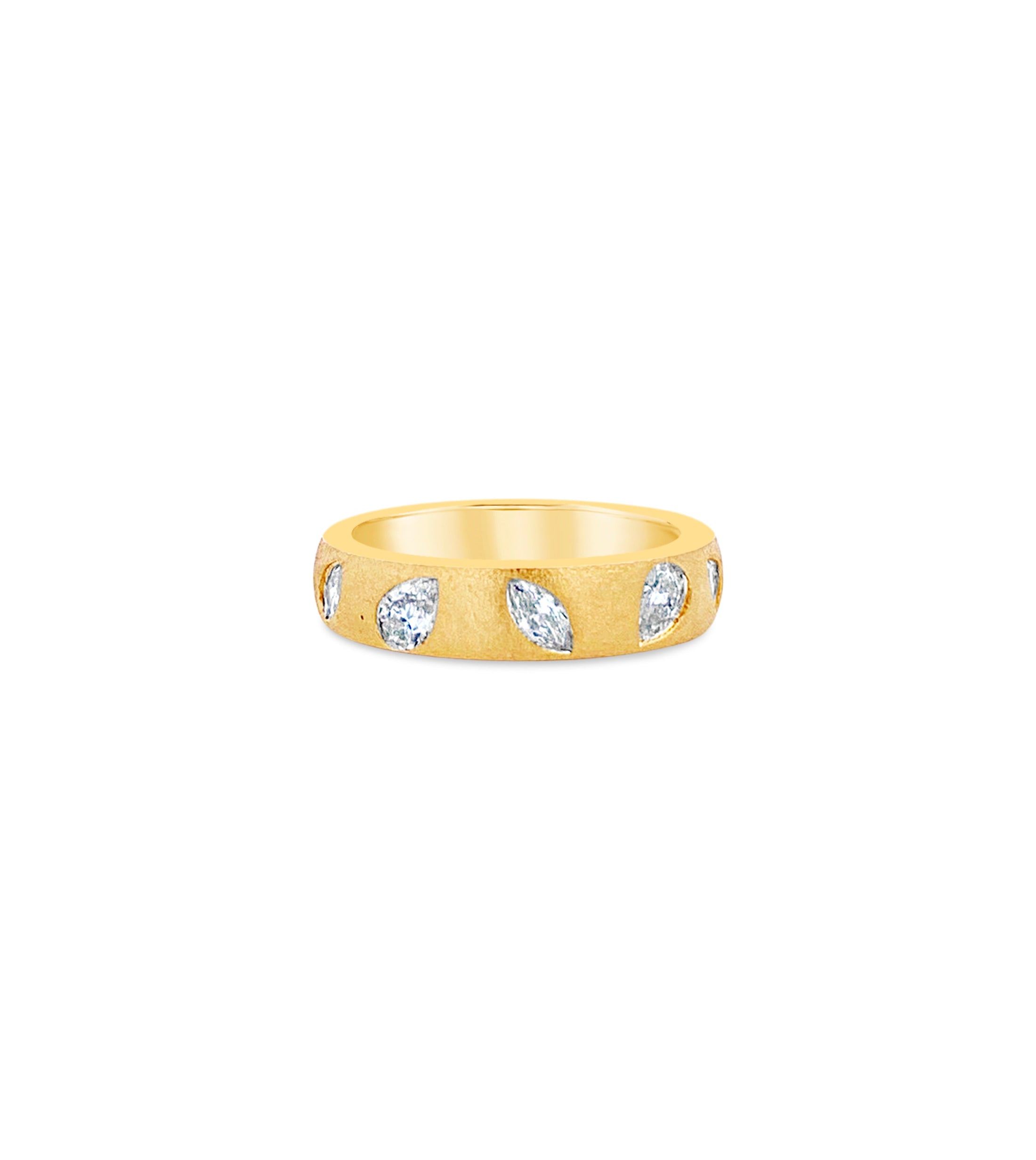 OLIVE & CHAIN Diamond Pear & Marquise Flush Band - Yellow Gold, 5.5