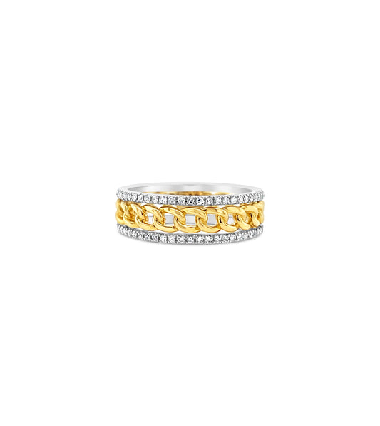 OLIVE & CHAIN Diamond Cuban Link Line Band - Yellow Gold, 5.0