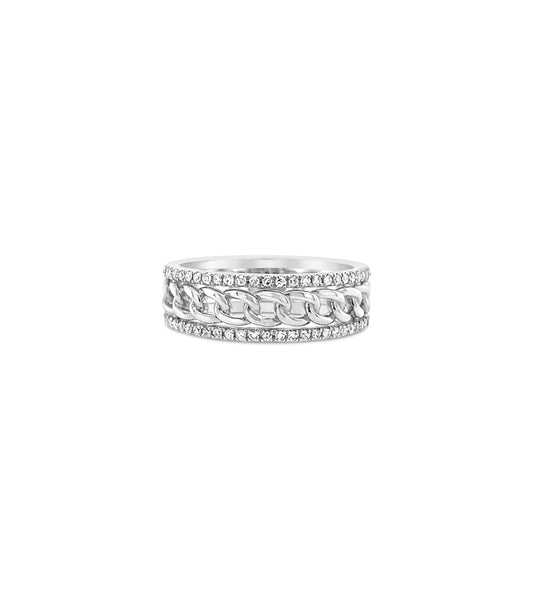 OLIVE & CHAIN Diamond Cuban Link Line Band - Yellow Gold, 5.5