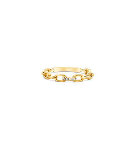 OLIVE & CHAIN Diamond Paperclip Link Ring - Yellow Gold, 5.5