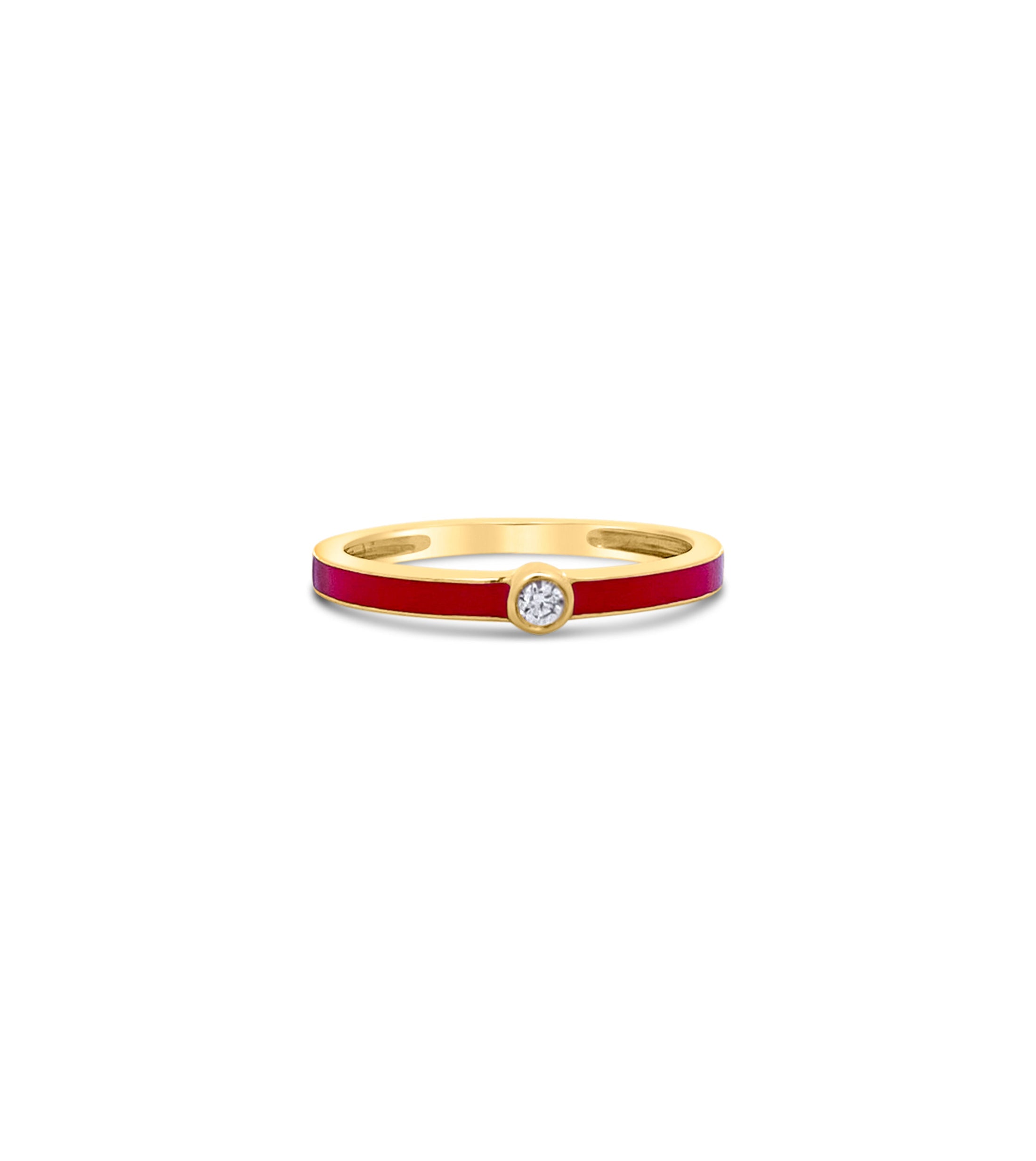 OLIVE & CHAIN Diamond Red Enamel Ring - Yellow Gold, 5.0
