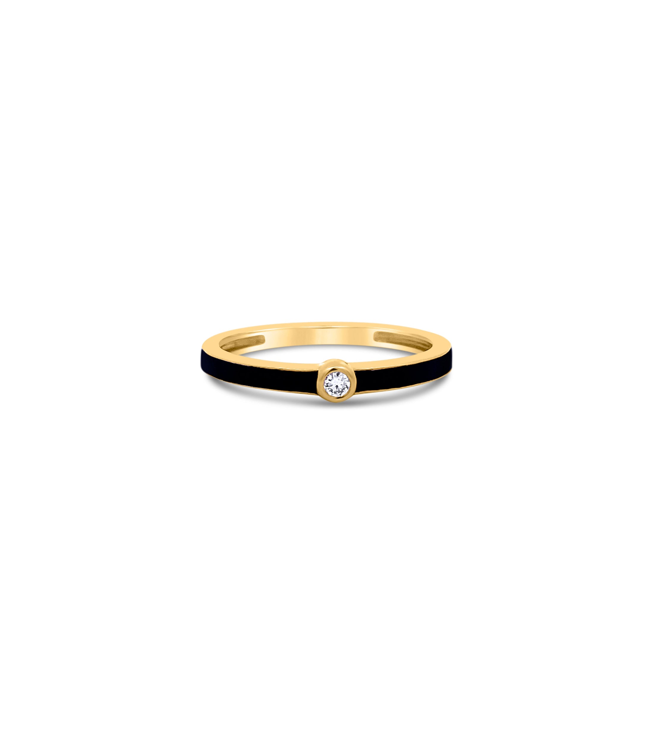 OLIVE & CHAIN Diamond Black Enamel Ring - Yellow Gold, 5.0
