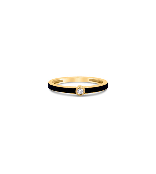 OLIVE & CHAIN Diamond Black Enamel Ring - Yellow Gold, 5.0