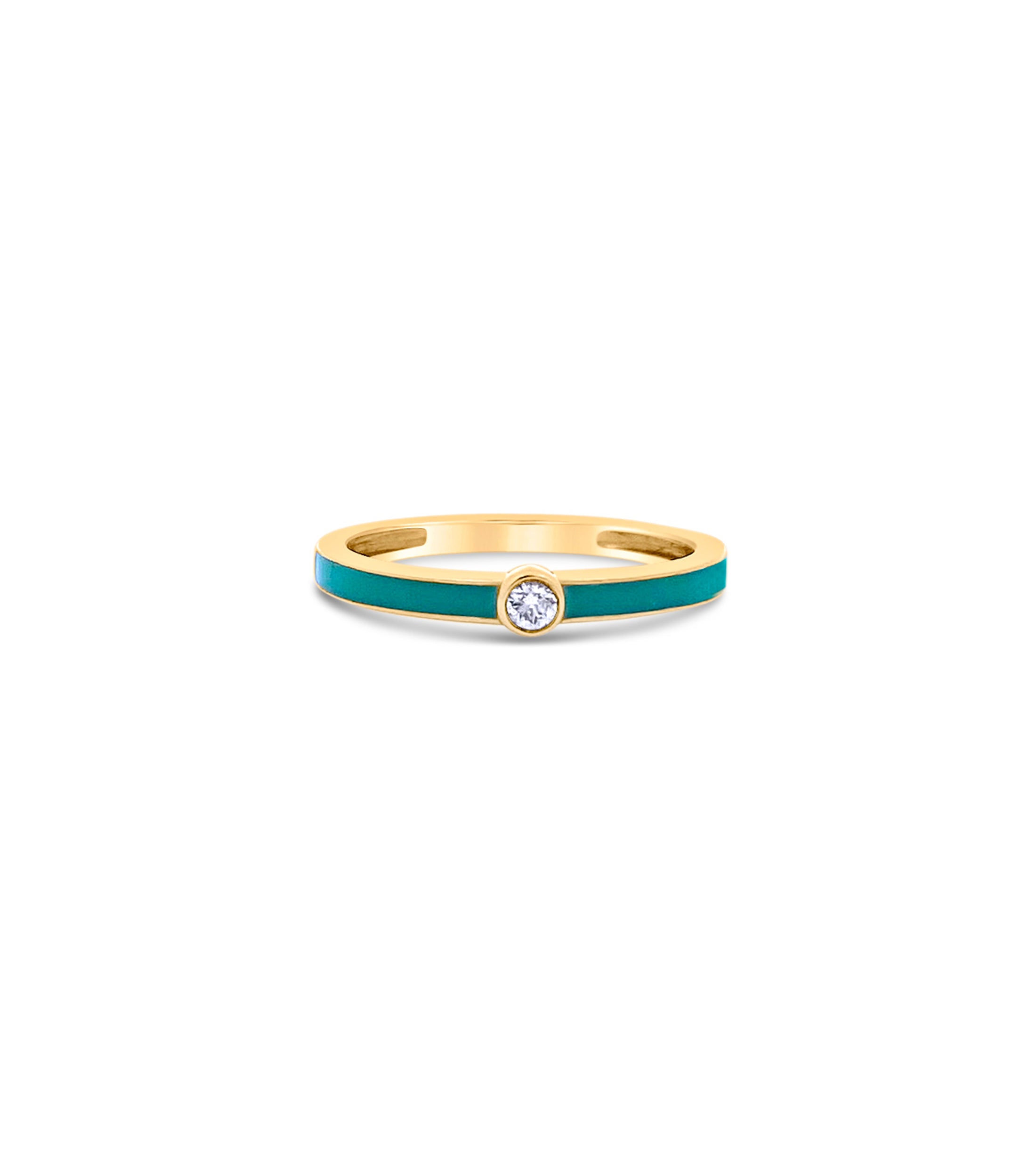 OLIVE & CHAIN Diamond Green Enamel Ring - Yellow Gold, 5.0