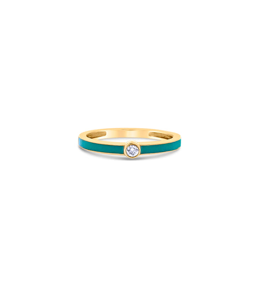 OLIVE & CHAIN Diamond Green Enamel Ring - Yellow Gold, 5.0