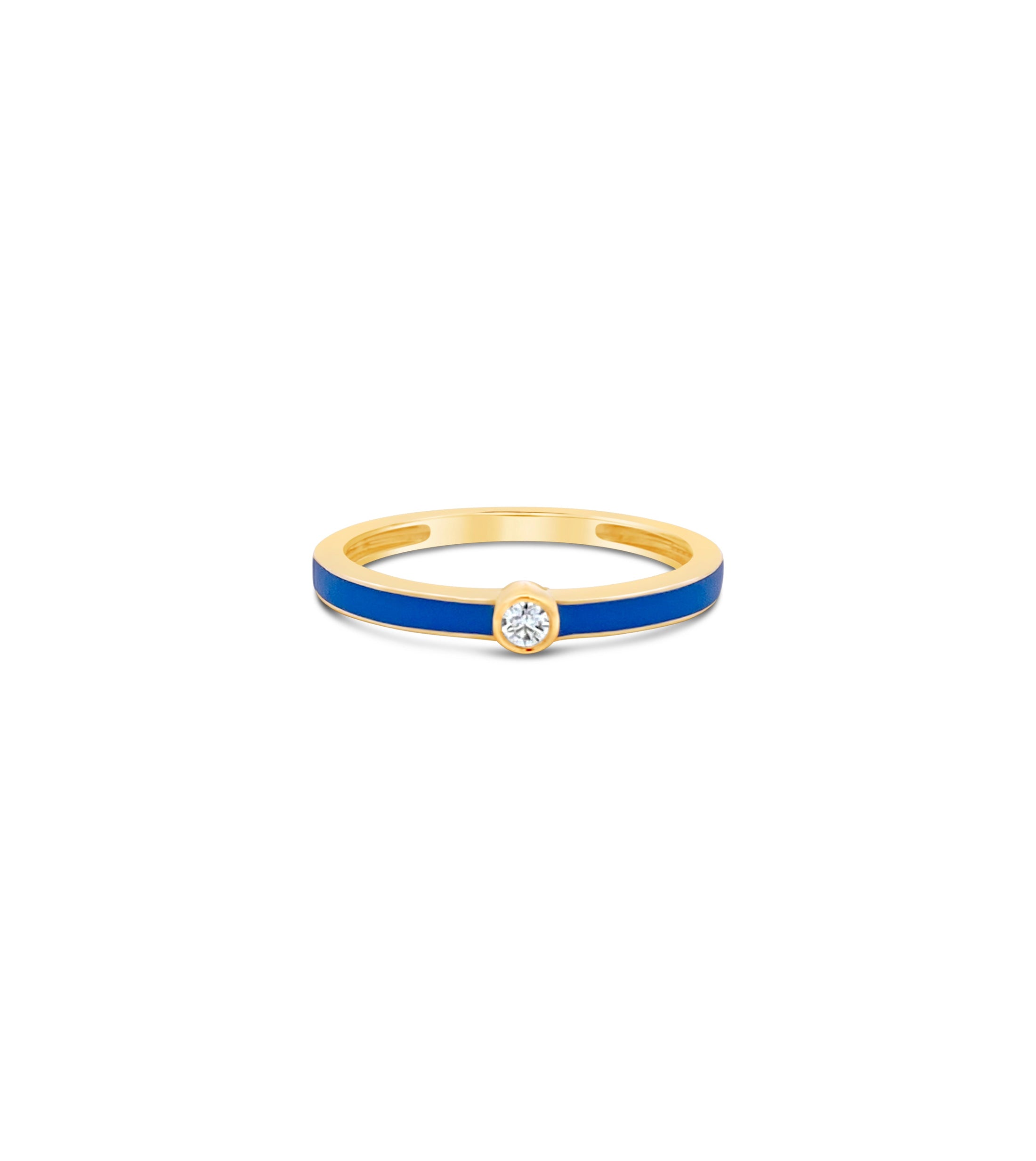 OLIVE & CHAIN Diamond Blue Enamel Ring - Yellow Gold, 5.0