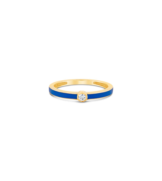 OLIVE & CHAIN Diamond Blue Enamel Ring - Yellow Gold, 5.0