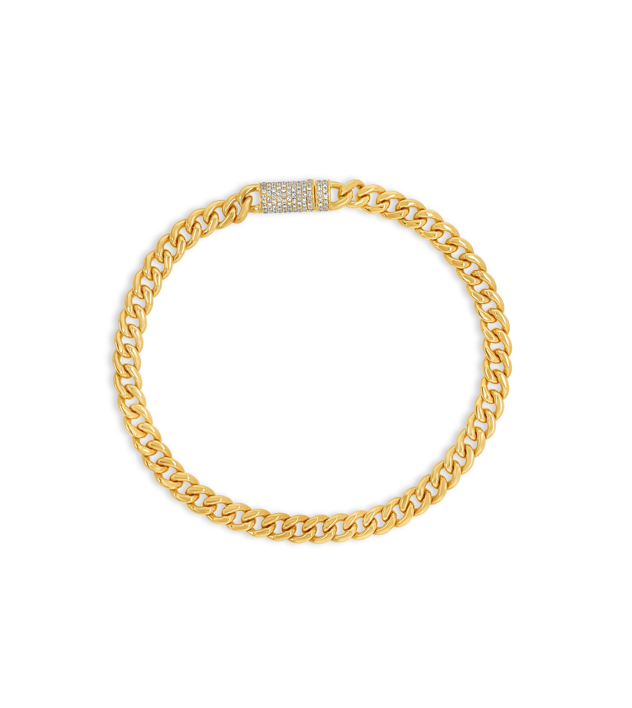 OLIVE & CHAIN Diamond Lock Cuban Chain Bracelet - Yellow Gold, 6.5 inch
