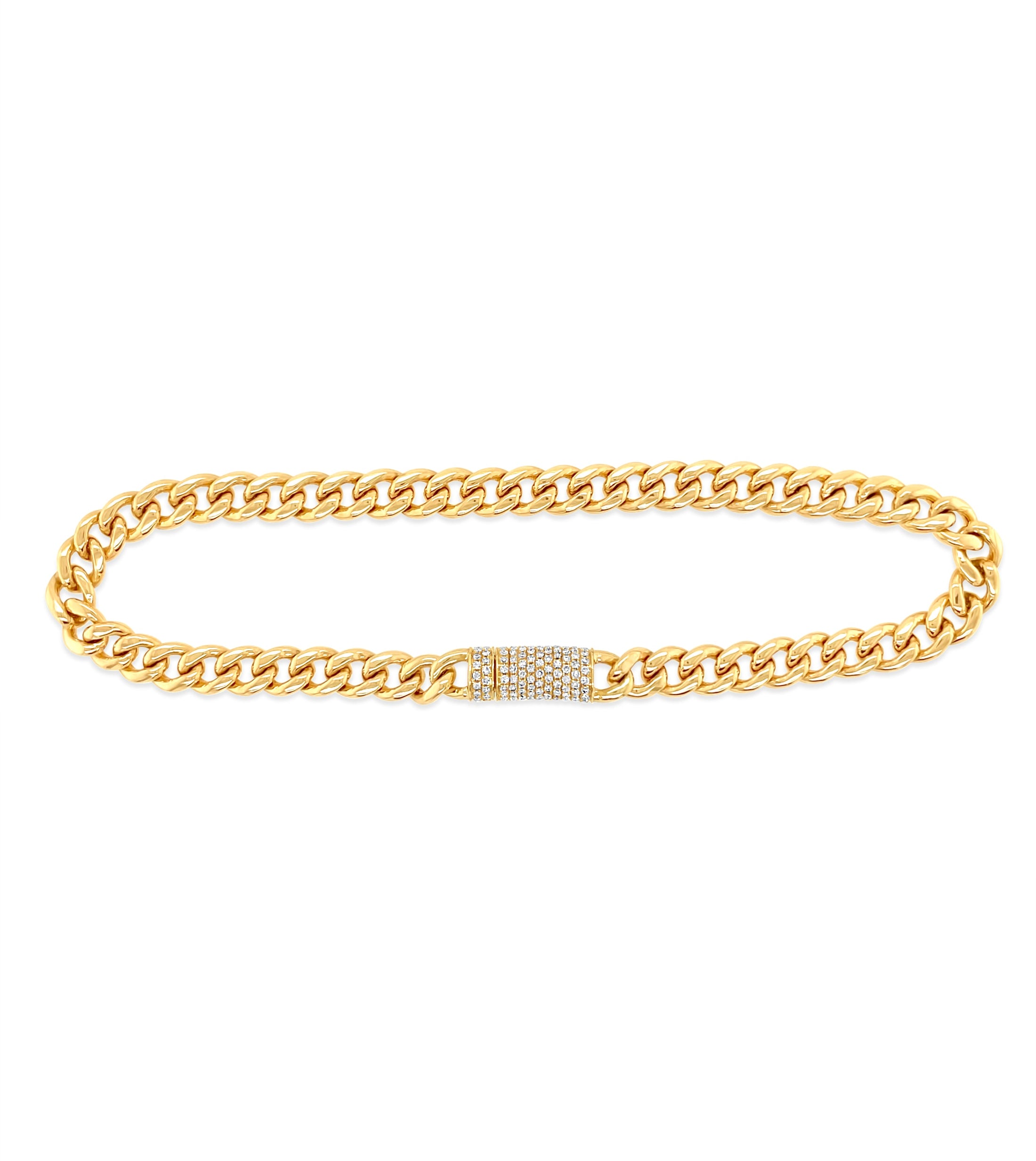 OLIVE & CHAIN Diamond Lock Cuban Chain Bracelet - Yellow Gold, 7 inch