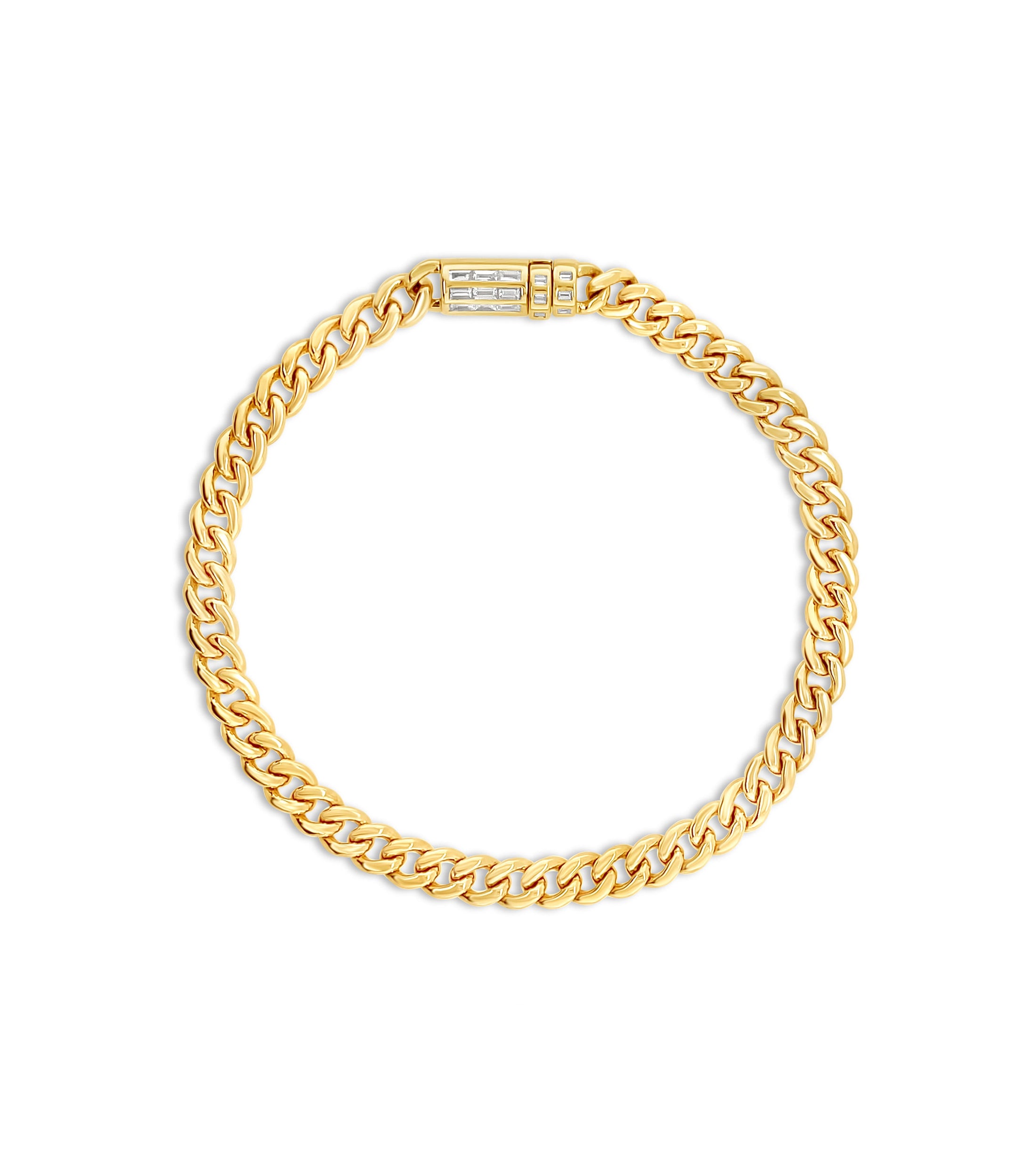 OLIVE & CHAIN Diamond Baguette Lock Cuban Bracelet - Yellow Gold, 6.5 inch