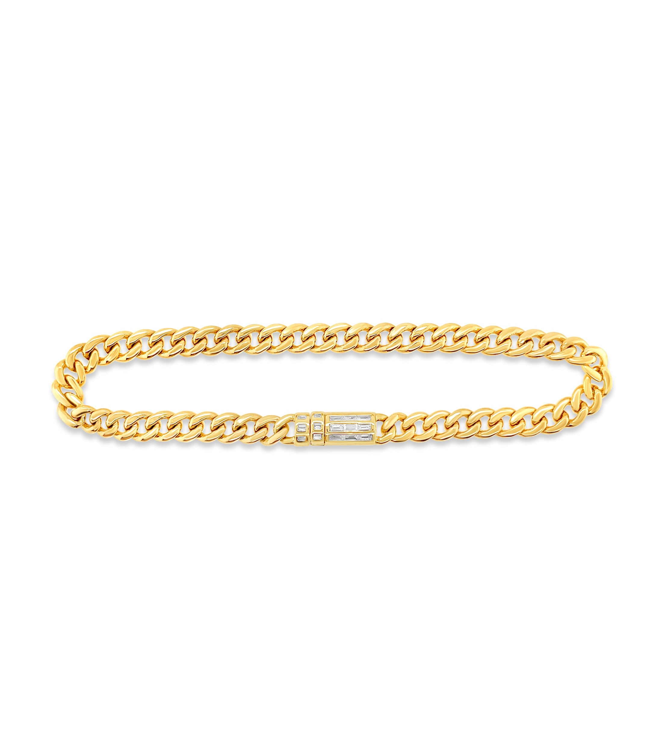 OLIVE & CHAIN Diamond Baguette Lock Cuban Bracelet - Yellow Gold, 7 inch