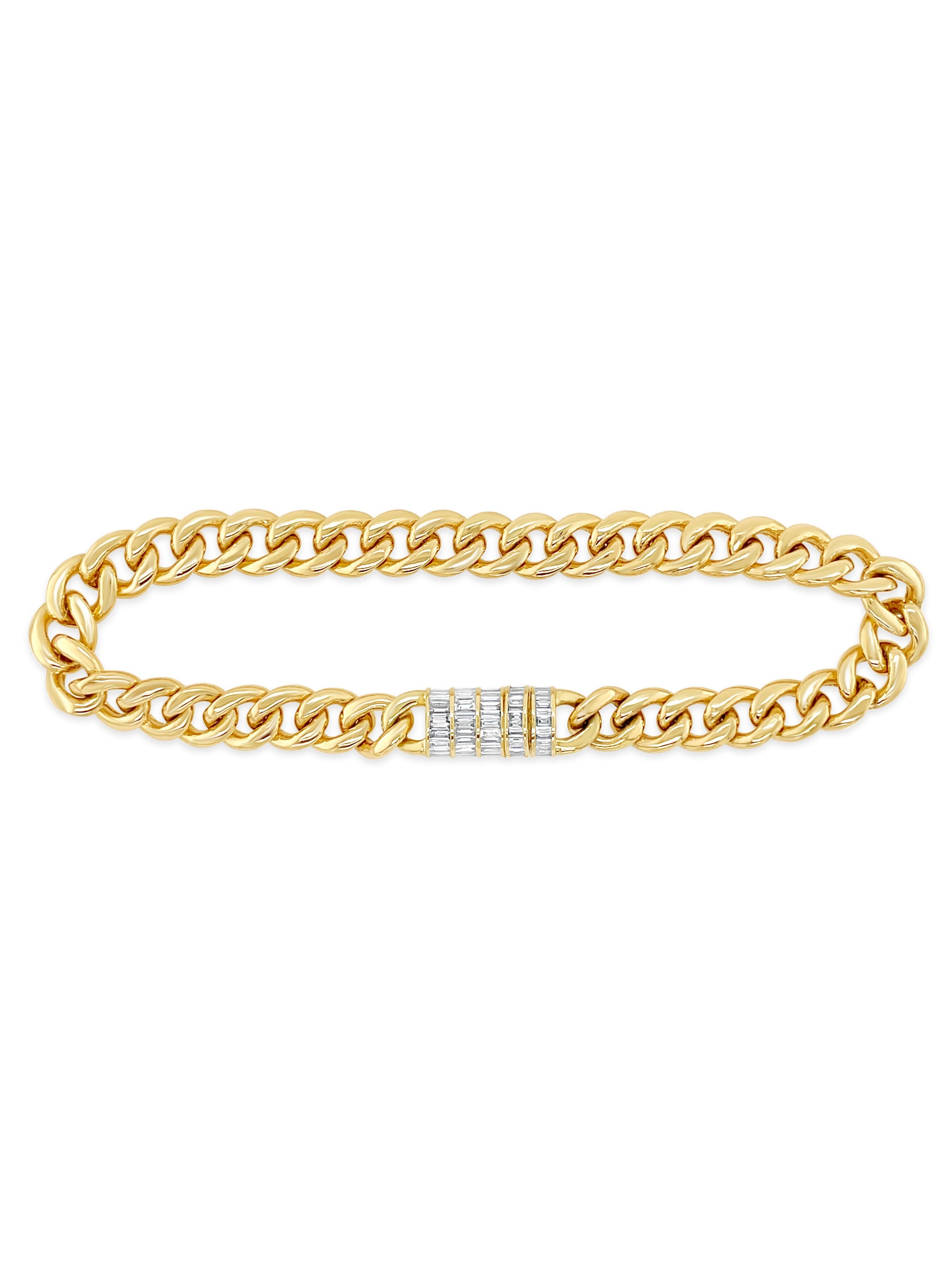 OLIVE & CHAIN Diamond Baguette Cuban Chain Bracelet - Yellow Gold, 7 inch